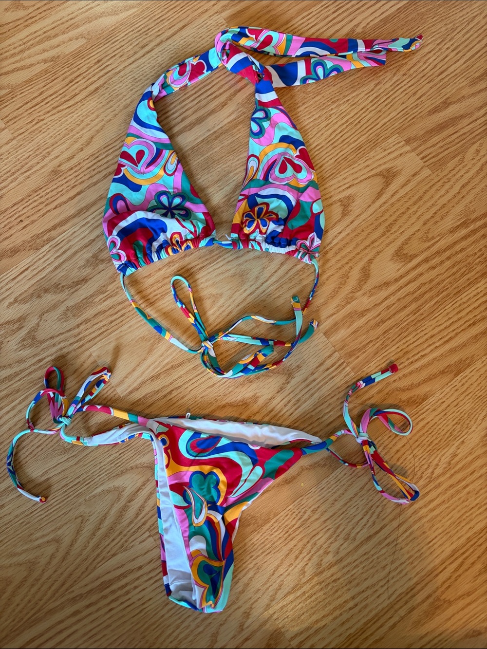 Garage Multicolor Retro Floral Triangle Bikini XS